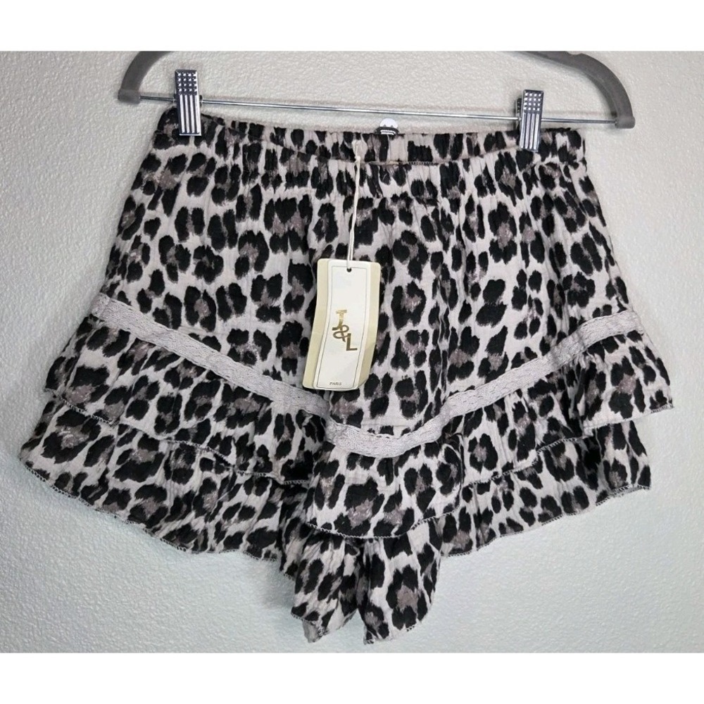 J&L Paris Leopard Print Ruffle Shorts‎ NWT 100% Cotton Boho